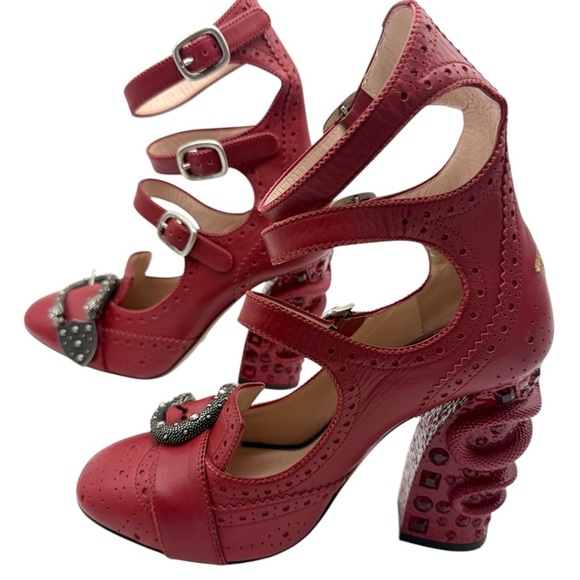 Gucci Queercore Brogue red embellished heels 37.5 - Picture 6 of 12
